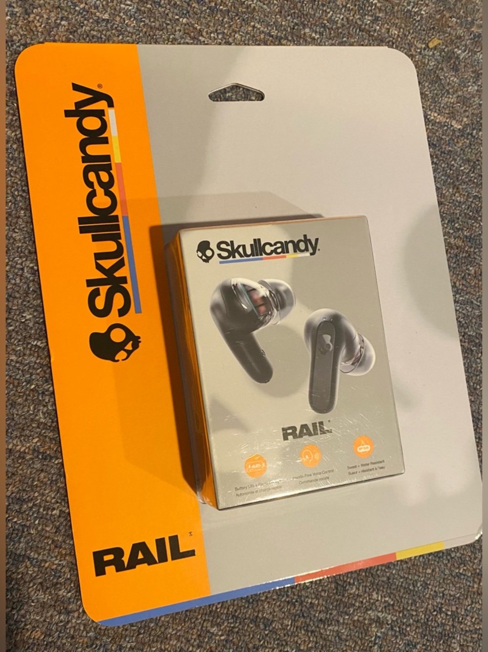 Skullcandy Rail True Wireless Earbuds - Black with Orange Packaging